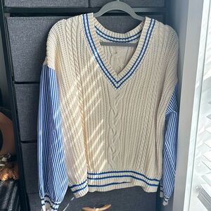 Shein Mixed Media Blouse and Cable Knit Sweater size L